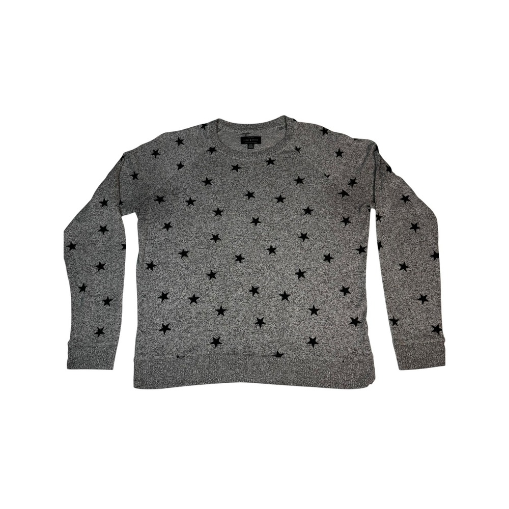 Lucky Brand Women's Gray Black Star Print Crewneck Sweater Size Medium
